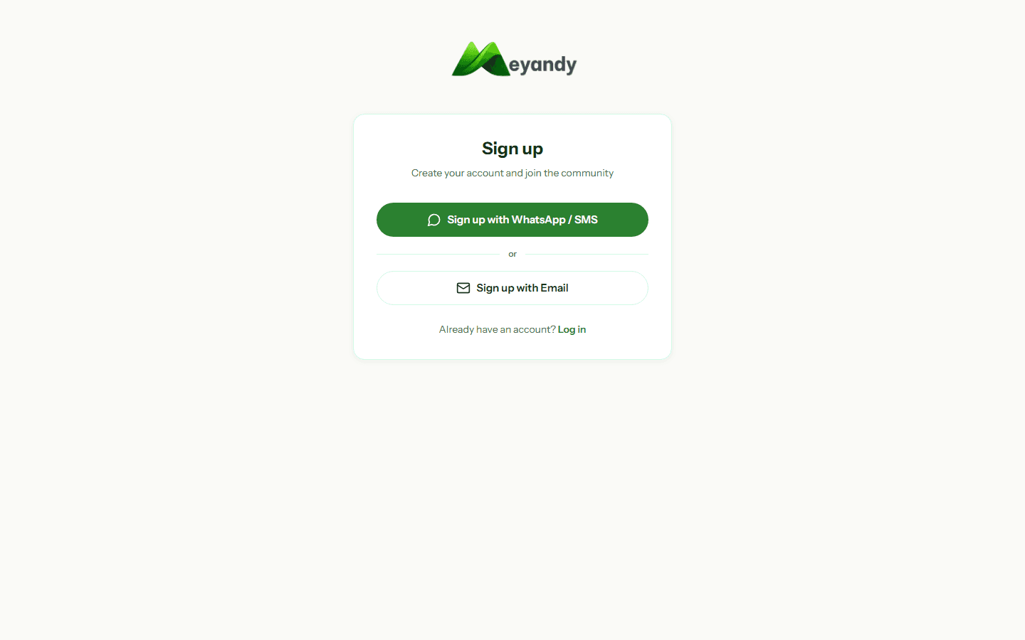 Meyandy sign up page
