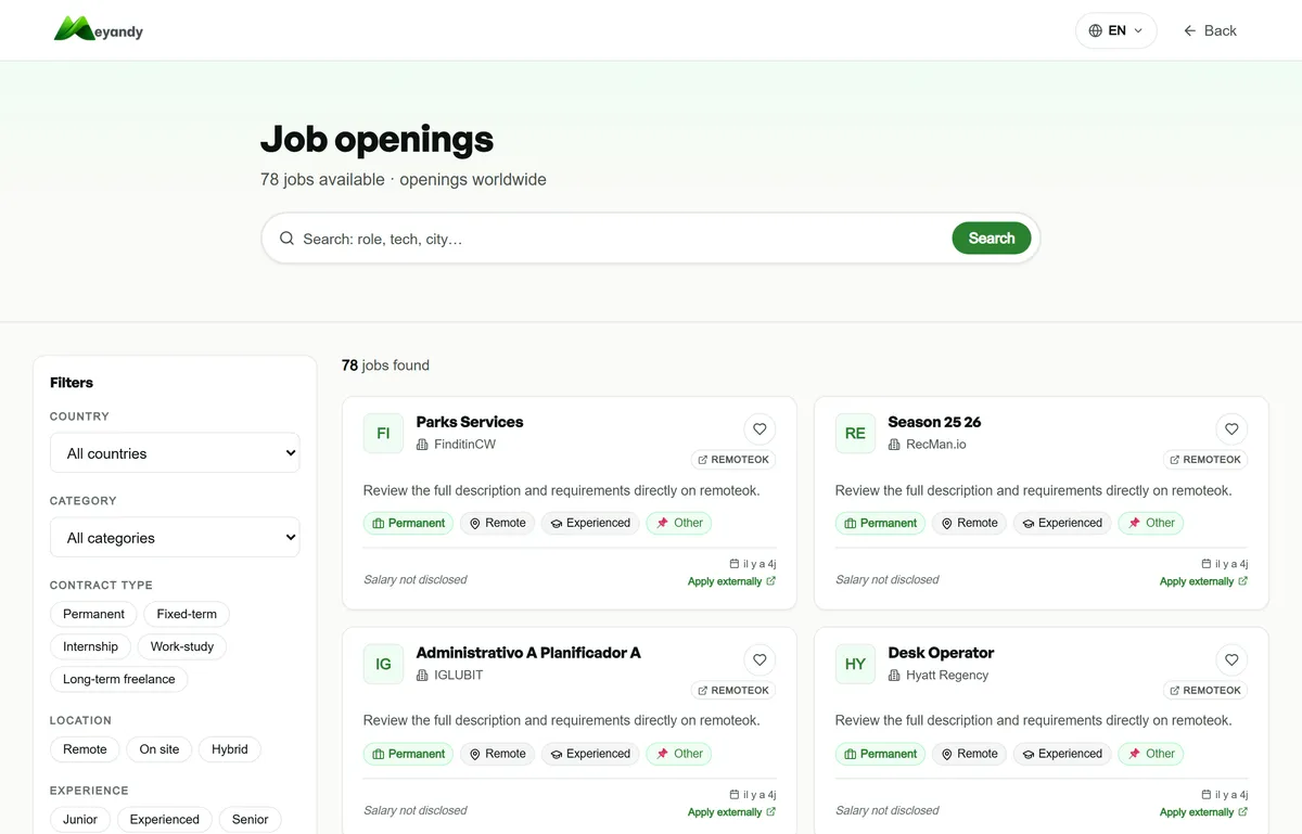 Meyandy job postings page