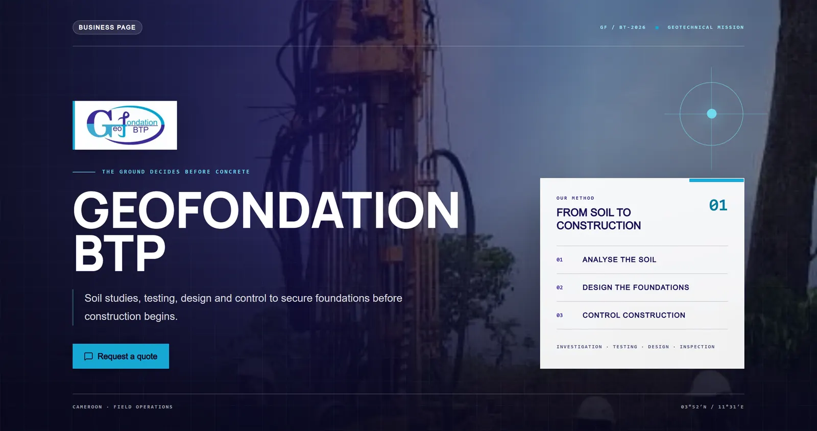 Home page of a geotechnical engineering firm, published with Web Space