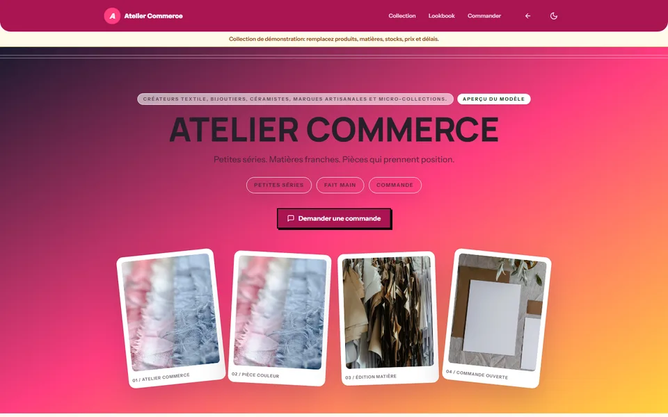 Preview of the Atelier Commerce template