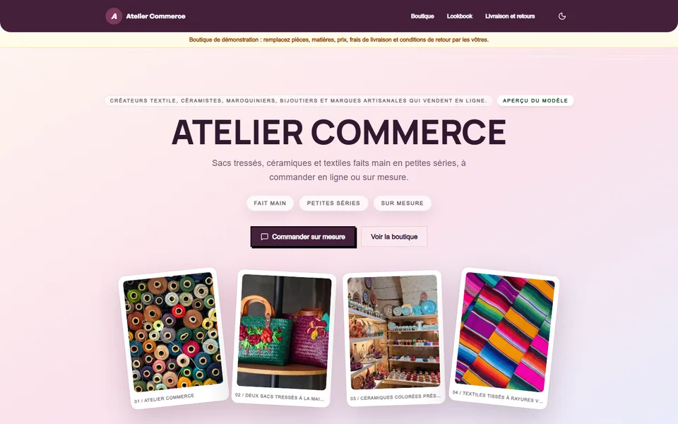 Preview of the Atelier Commerce template
