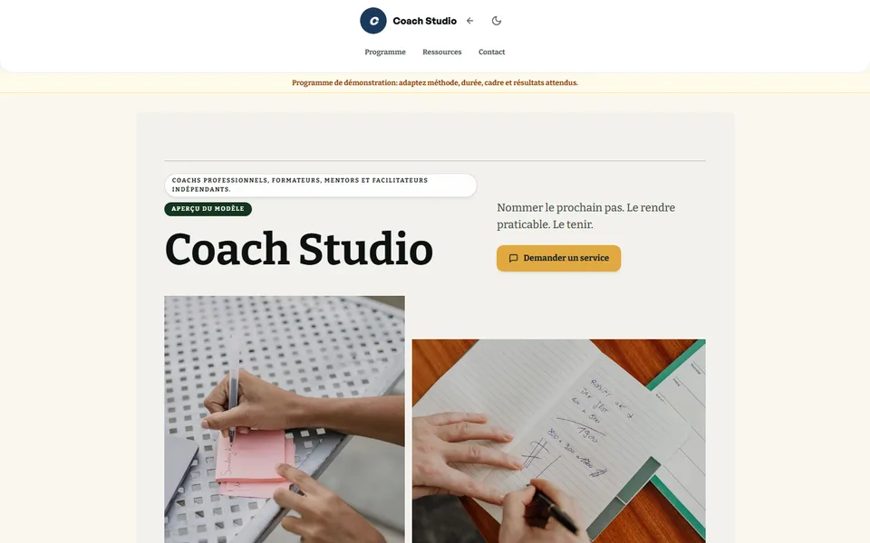 Preview of the Coach Studio template