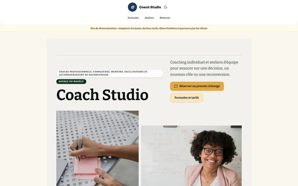 Preview of the Coach Studio template