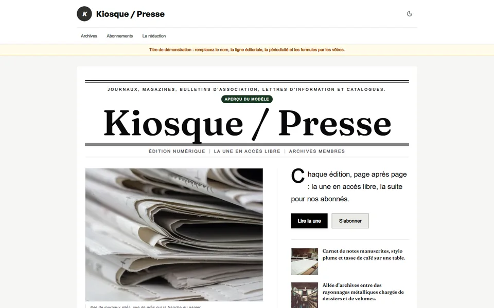 Preview of the Newsstand / Press template