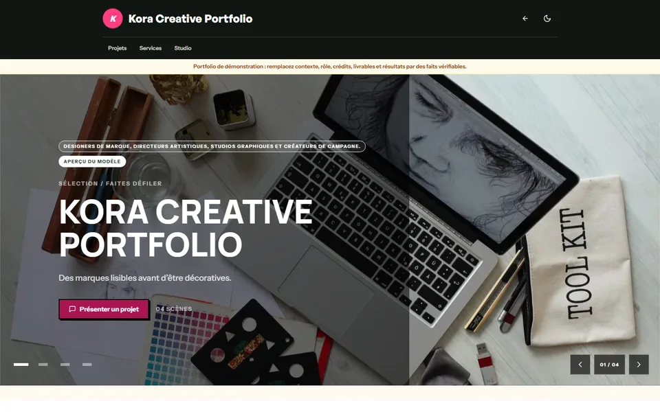 Preview of the Kora Creative Portfolio template
