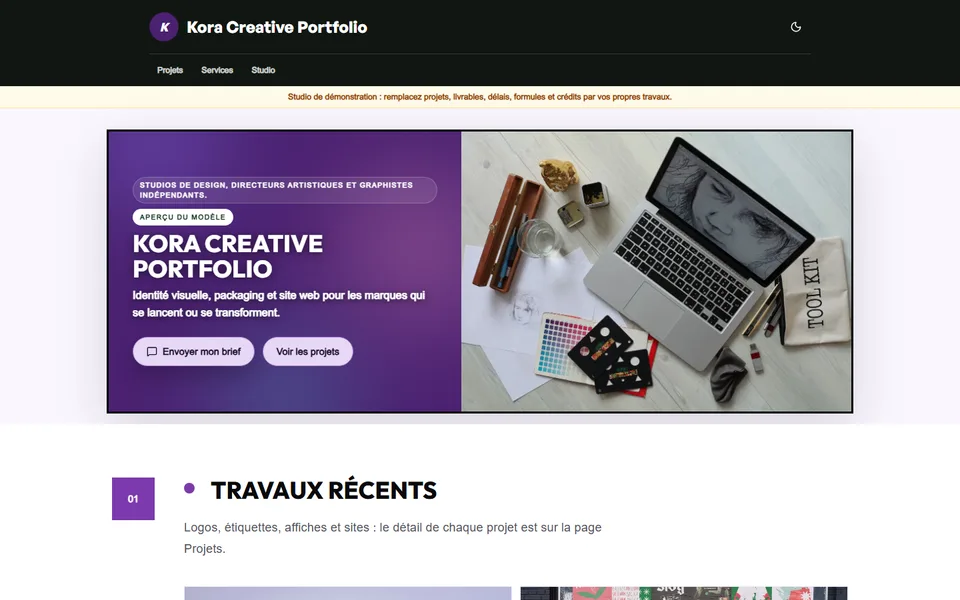 Preview of the Kora Creative Portfolio template