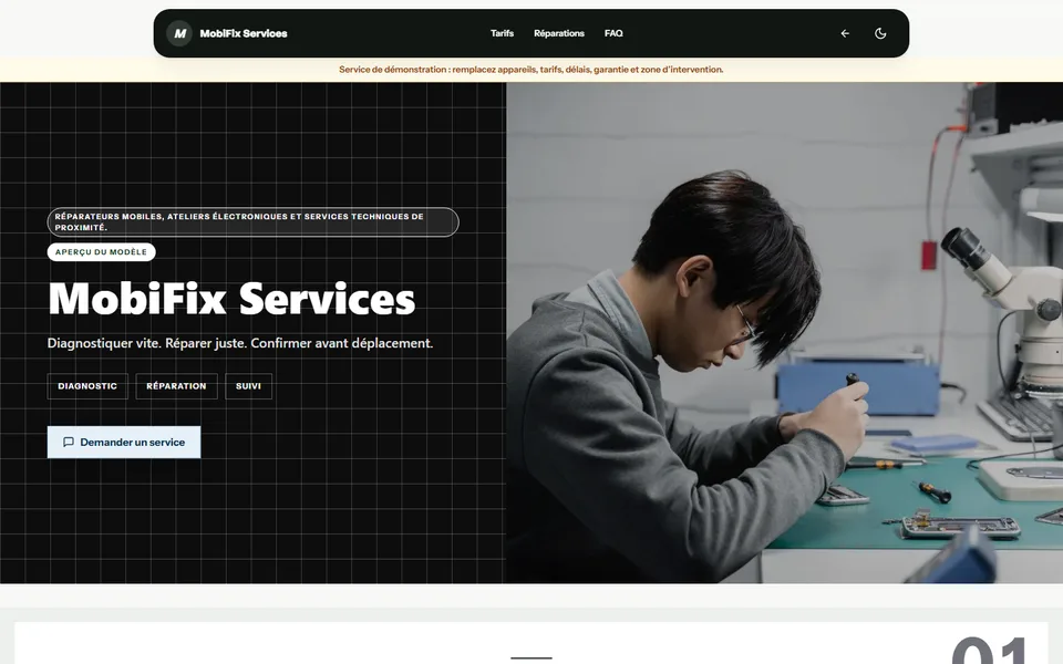 Preview of the MobiFix Services template