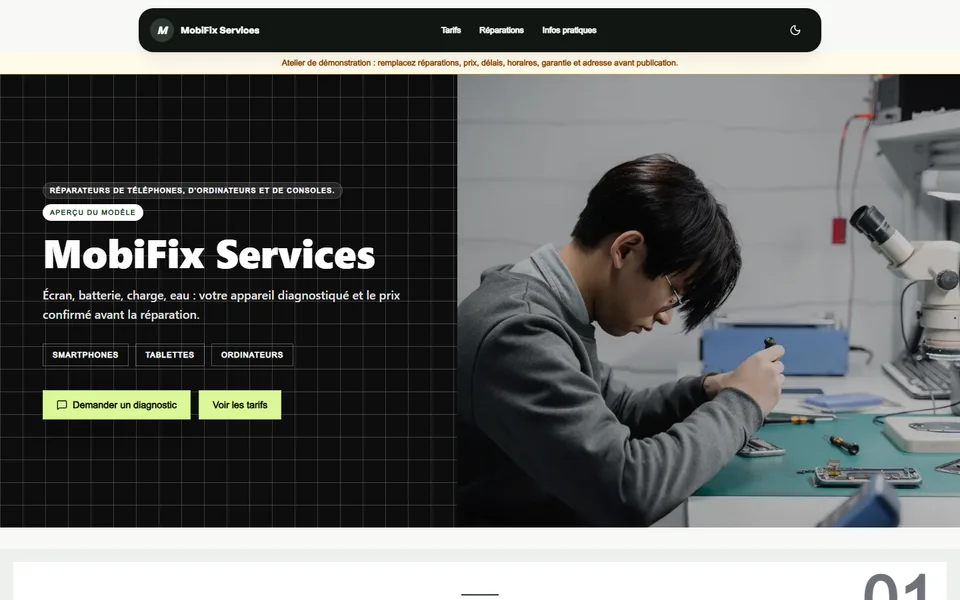 Preview of the MobiFix Services template