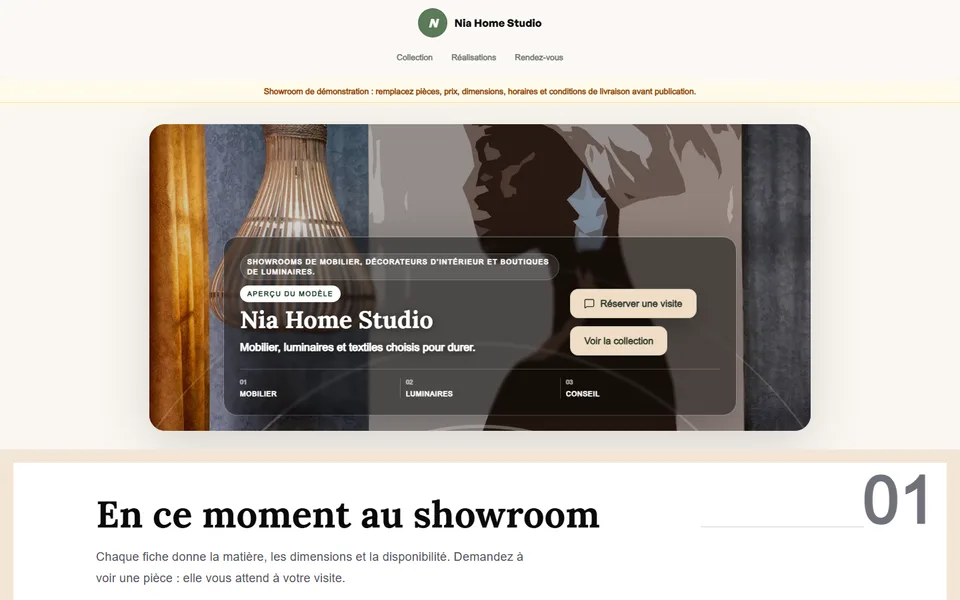 Preview of the Nia Home Studio template