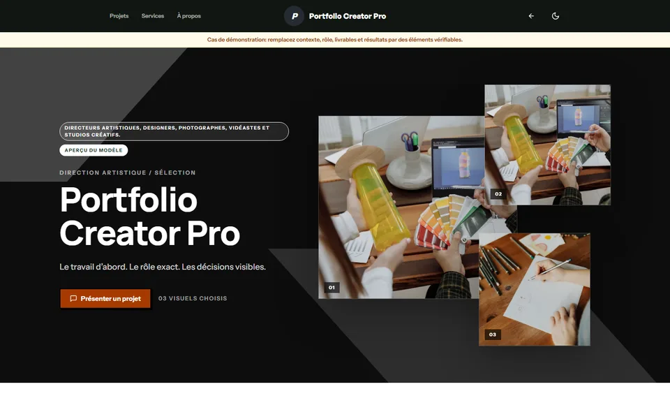 Preview of the Portfolio Creator Pro template