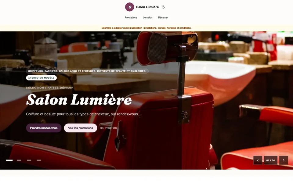 Preview of the Salon Lumiere template