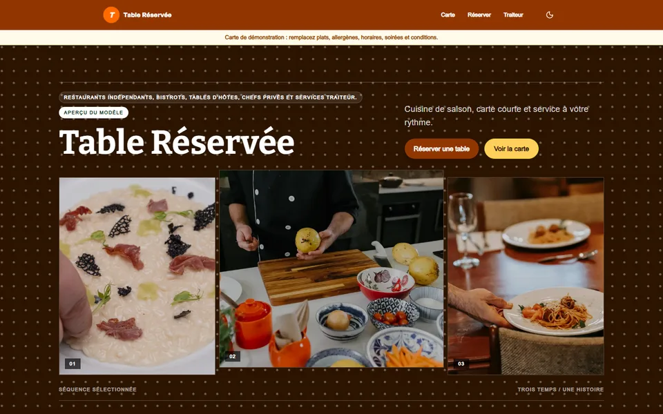 Preview of the Reserved Table template