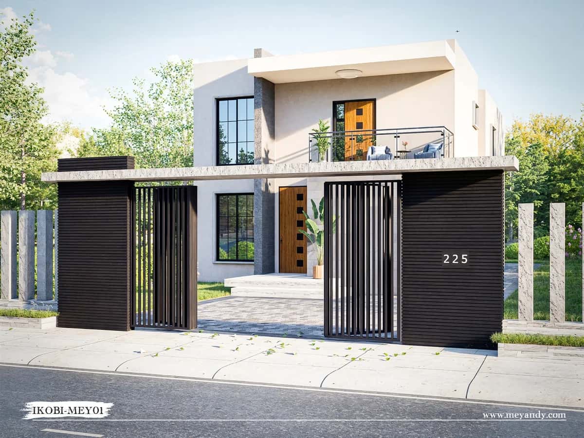 IKOBI-MEY01 : une villa contemporaine à étage, volumes généreux et grandes ouvertures, pensée pour le climat africain. Le plan complet est gratuit sur ArchiDesign. Adaptez-le à votre terrain et lancez votre chantier. #architecture #villa #Afrique
