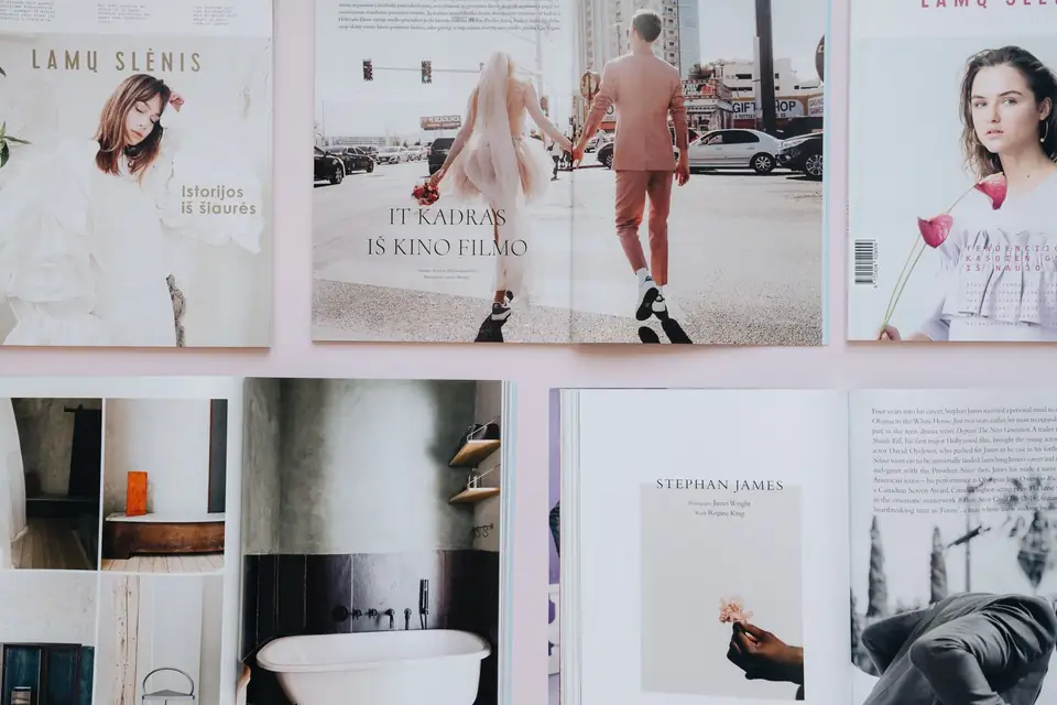 Fashion magazine spreads laid out.